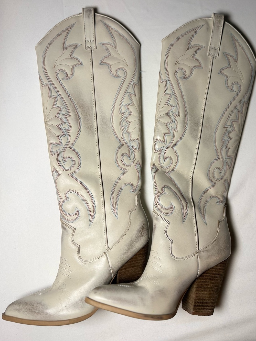 High off White Embroidered Western Boots - Stylish Cowboy Heel